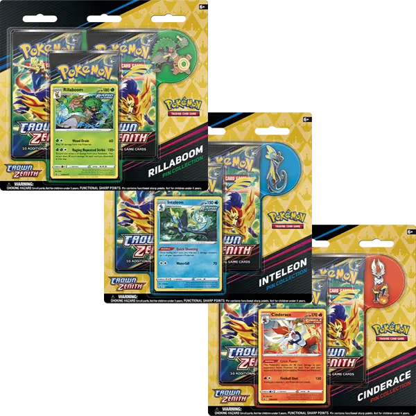 Crown Zenith - Pin Collection Rillaboom - Cinderace - Inteleon (Set of 3) - Collect Roll